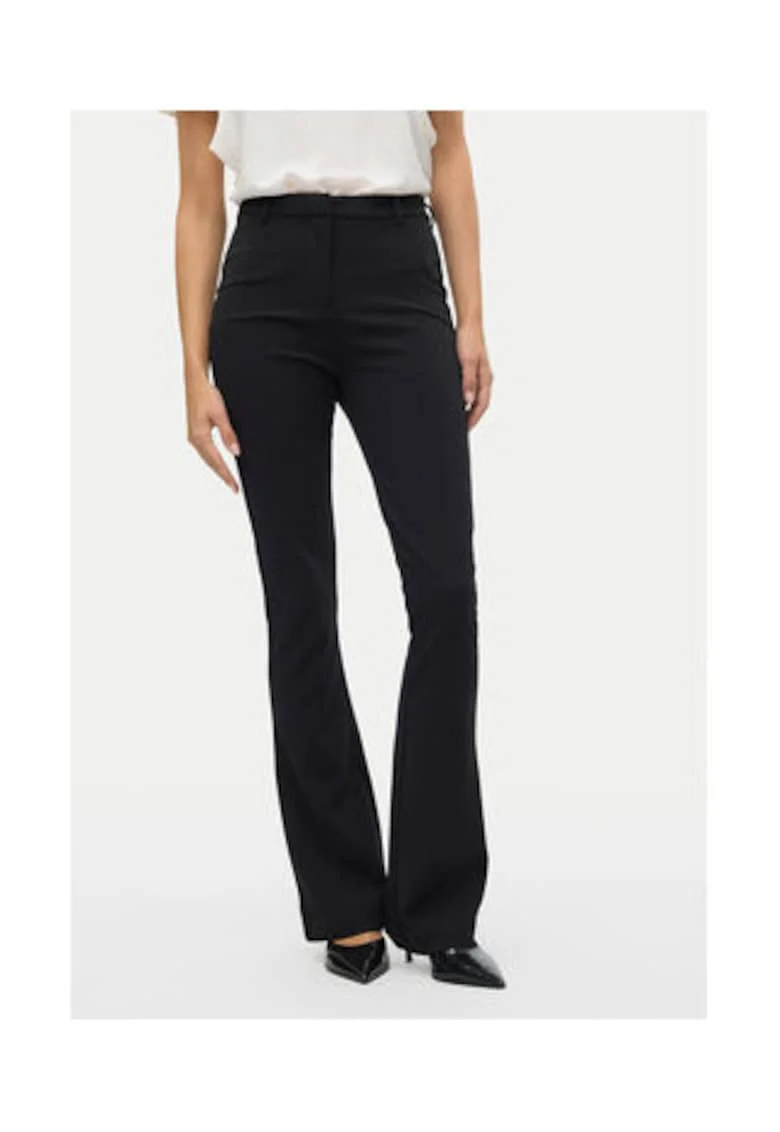 Pantaloni dama,  talie inalta, evazati, negru, poliester reciclat,