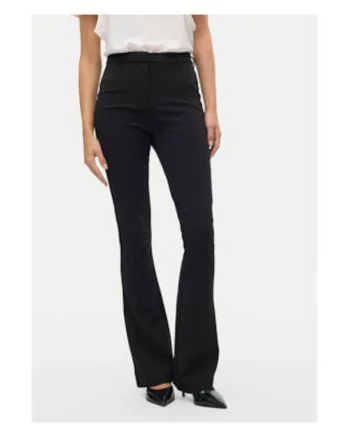 Pantaloni dama,  talie inalta, evazati, negru, poliester reciclat,