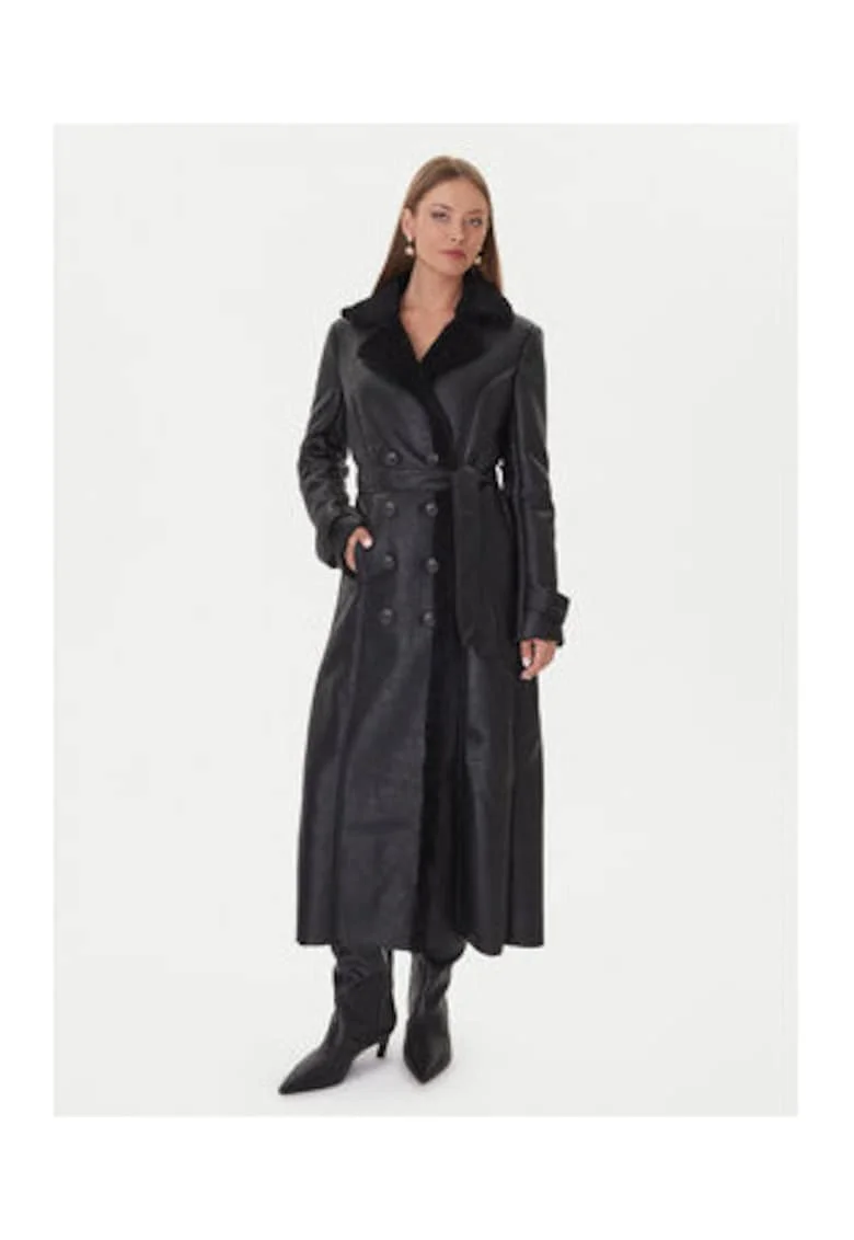 Palton dama,  piele ecologica, negru, casual, poliuretan,