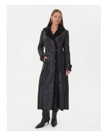 Palton dama,  piele ecologica, negru, casual, poliuretan,