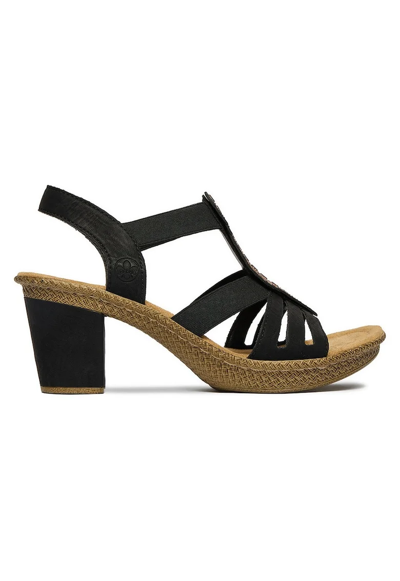 Sandale dama  toc bloc, ornamente zirconii, negru, piele ecologica