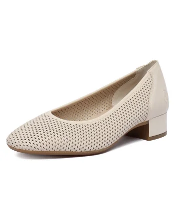 Pantofi dama,  bej, piele naturala, varf rotund