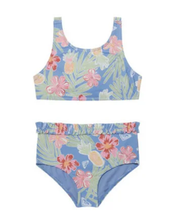 Costum de baie fete,  colorat, floral, albastru, elastan,