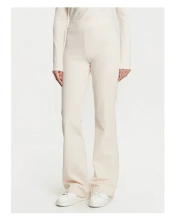 Pantaloni dama,  evazati, talie inalta, bej,