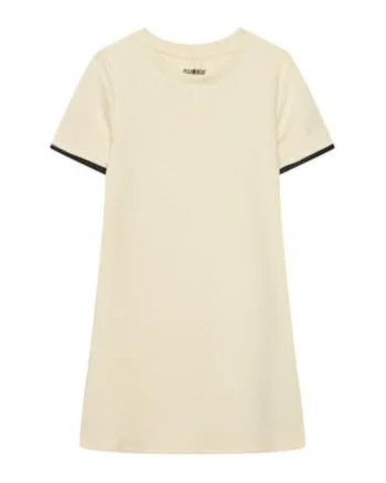 Rochie casual,  bej, maneci scurte, poliester/viscoza