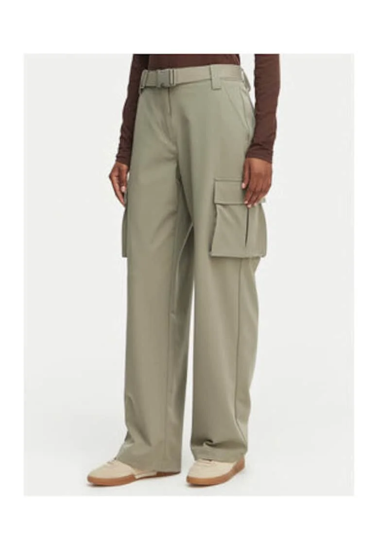 Pantaloni dama,  Kaki, material poliamida/elastan, croiala dreapta, curea ajustabila