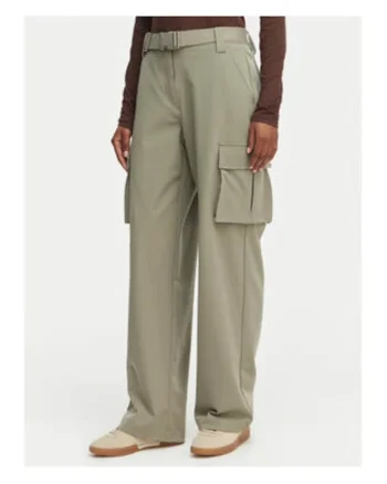 Pantaloni dama,  Kaki, material poliamida/elastan, croiala dreapta, curea ajustabila