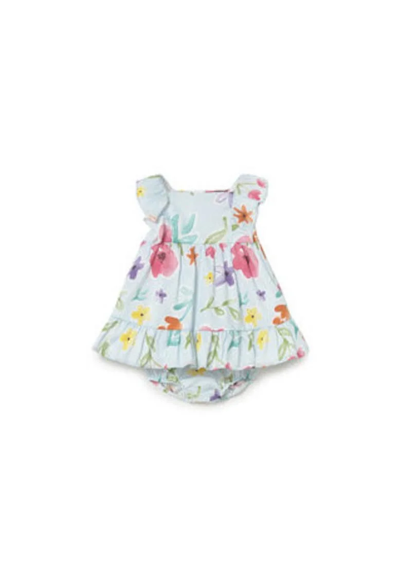 Rochie de vara,  albastru, imprimeu floral, set cu lenjerie intima, bumbac
