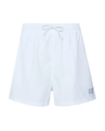 Pantaloni scurti de baie barbati,  Emporio Armani, alb, uscare rapida, talie elastica, poliester