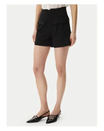 Pantaloni scurti dama,  talie inalta, negru, poliester si viscoza