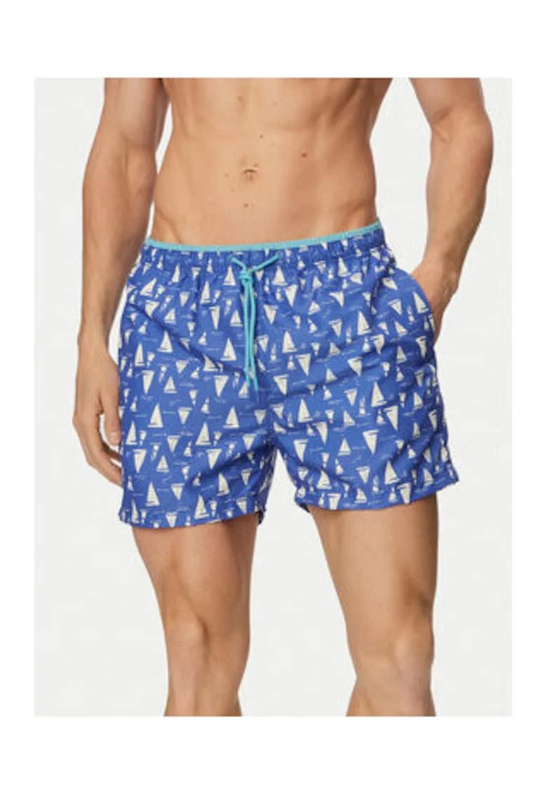 Pantaloni scurti de baie barbati,  albastru/alb, uscare rapida, poliester