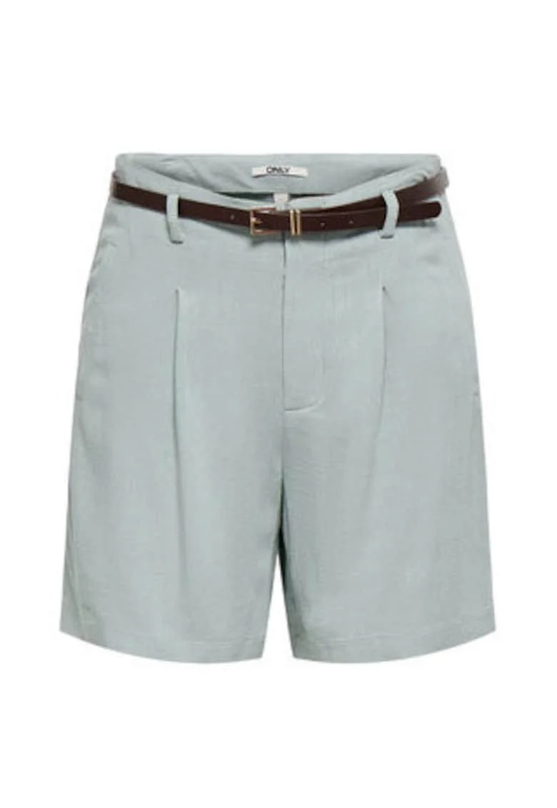 Pantaloni scurti dama,  albastru, viscoza si in, talie inalta, croiala regular