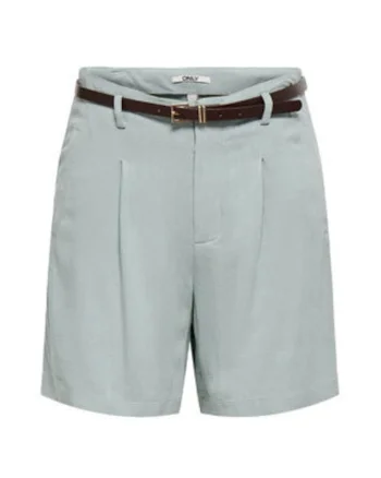 Pantaloni scurti dama,  albastru, viscoza si in, talie inalta, croiala regular