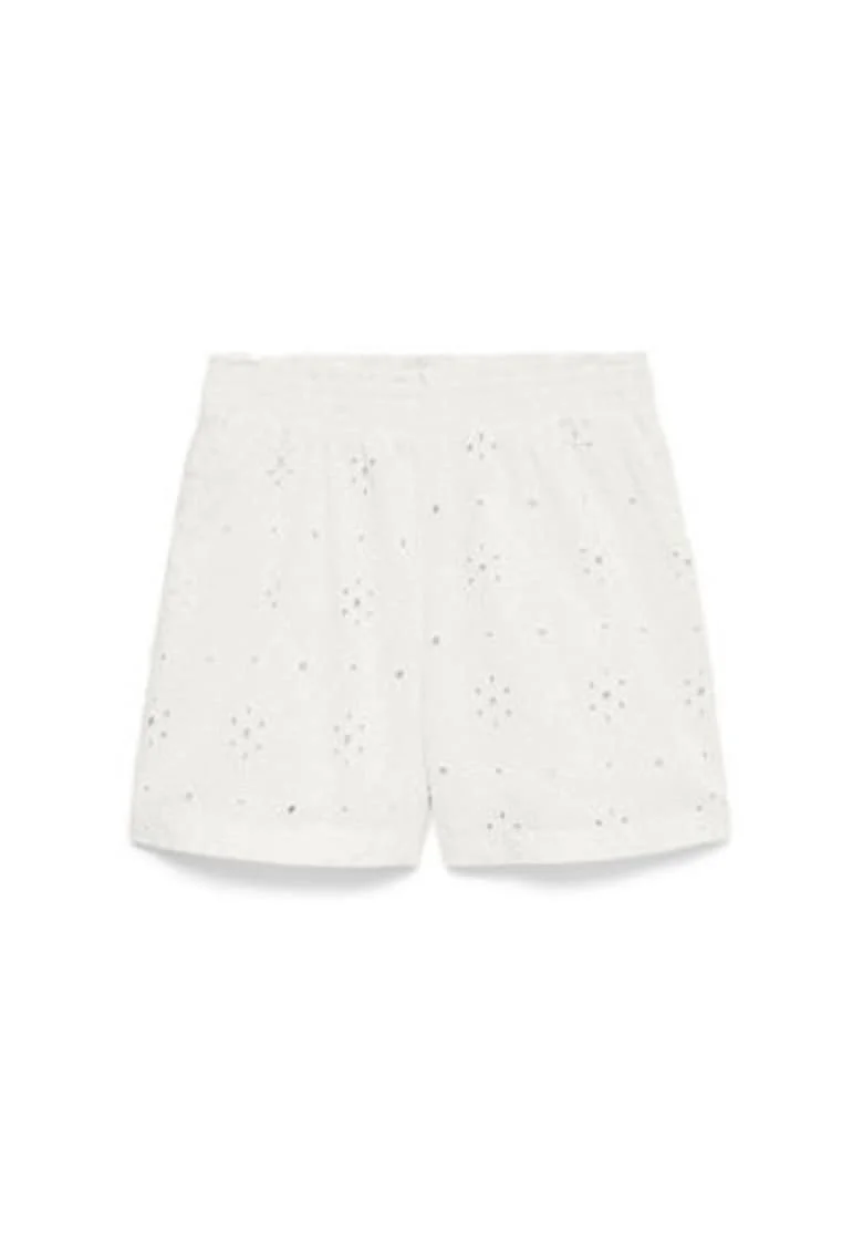 Pantaloni scurti dama,  talie inalta, regular fit, alb, bumbac organic