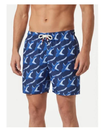 Pantaloni scurti de baie barbati,  bleumarin/alb, grafic, poliester