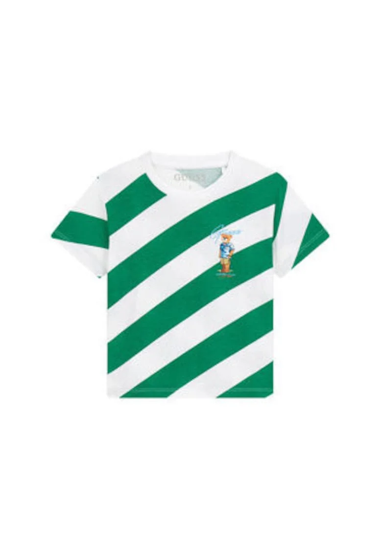 Tricou copii,  alb si verde, bumbac, dungi
