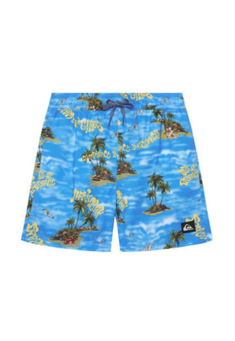 Costum de baie baieti,  grafic, albastru, poliester reciclat