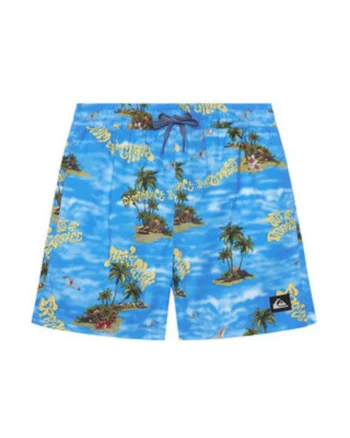 Costum de baie baieti,  grafic, albastru, poliester reciclat