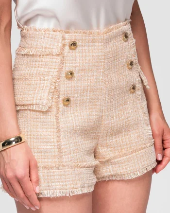Pantaloni scurti dama cu talie inalta si linie usor evazata OW-ST-E0002, Maro camel