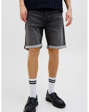 Blugi scurti cu talie joasa si aspect decolorat, Negru stins