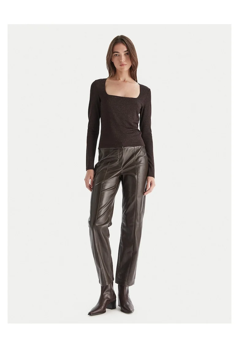 Pantaloni dama,  imitatie de piele, maro, Maro