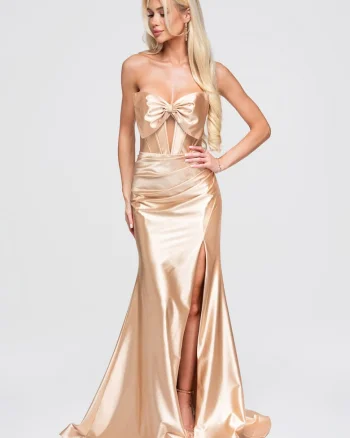 Rochie maxi eleganta satin LA-OM-DLR393, Auriu