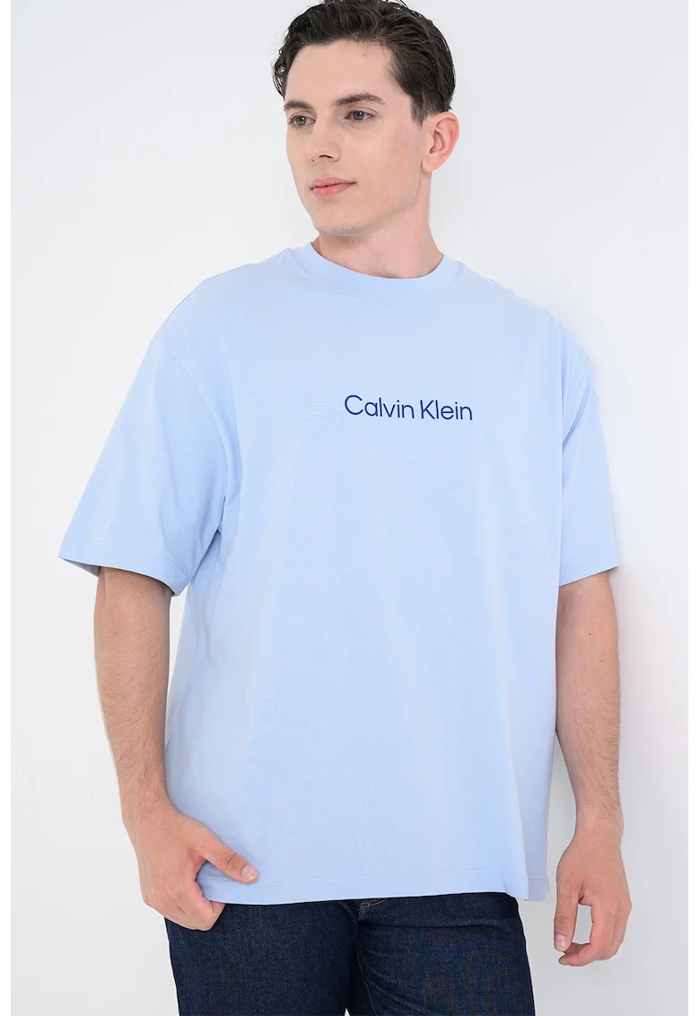 Tricou relaxed fit cu imprimeu logo pe piept, Albastru lavanda