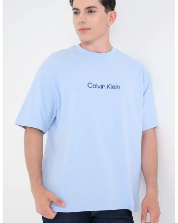 Tricou relaxed fit cu imprimeu logo pe piept, Albastru lavanda