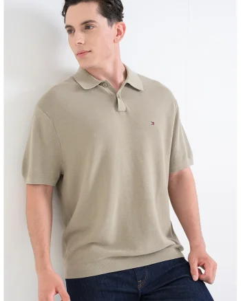 Tricou polo din bumbac organic cu detaliu cu logo discret, Masliniu deschis
