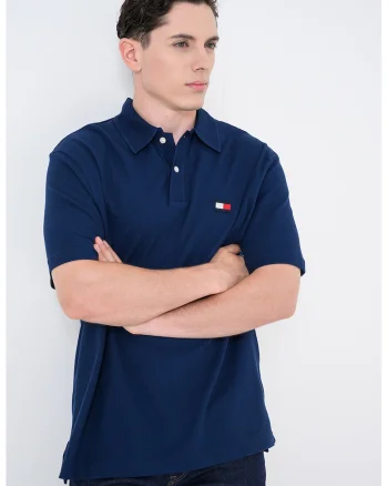 Tricou polo cu guler cu aspect striat, Albastru ultramarin