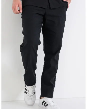 Pantaloni din amestec de in cu snur, Negru