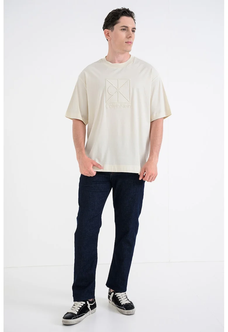 Tricou relaxed fit cu monograma pe piept, Galben deschis