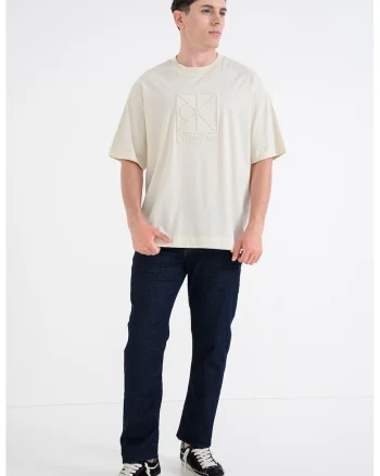 Tricou relaxed fit cu monograma pe piept, Galben deschis