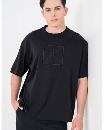 Tricou relaxed fit cu monograma pe piept, Negru