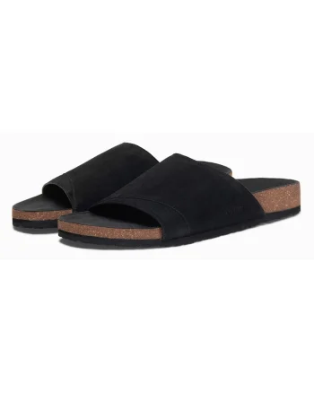 Slapi barbati din piele intoarsa, cu talpa din pluta, confortabili si usor de purtat OM-FOSF-0247, Negru