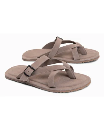 Slapi barbati din piele intoarsa, cu doua bretele de sustinere OM-FOSF-0253, Gri