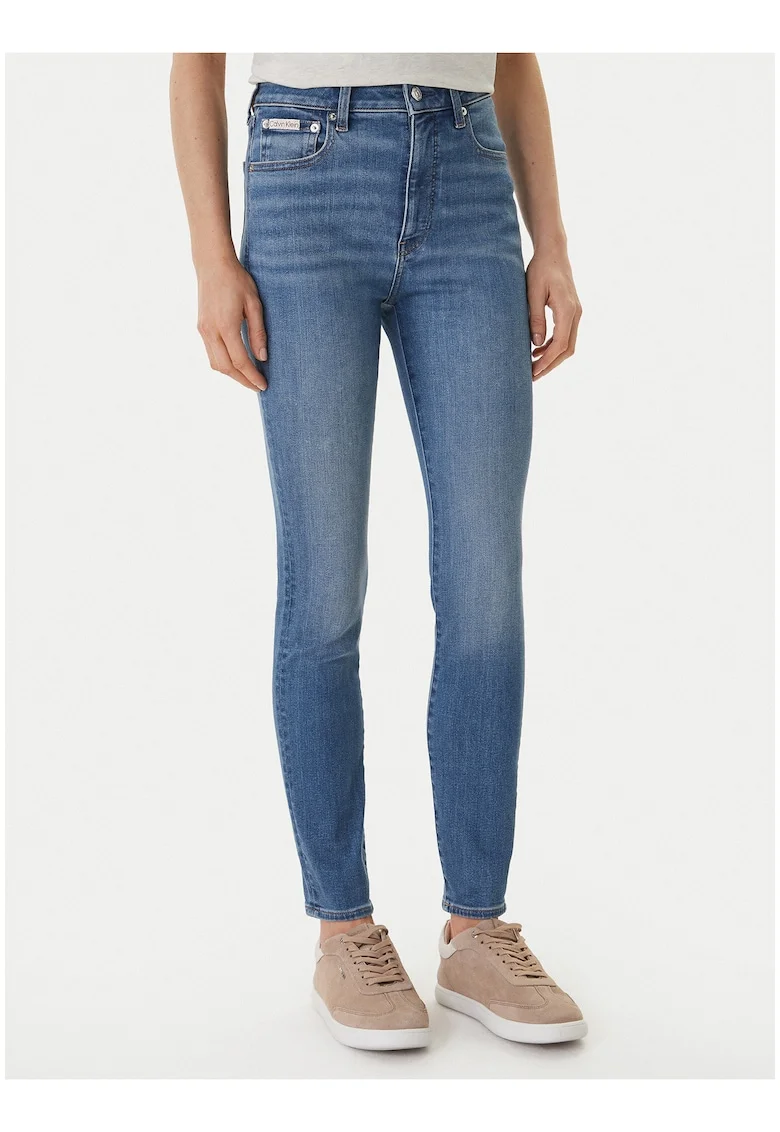 Blugi super skinny cu talie inalta, Albastru