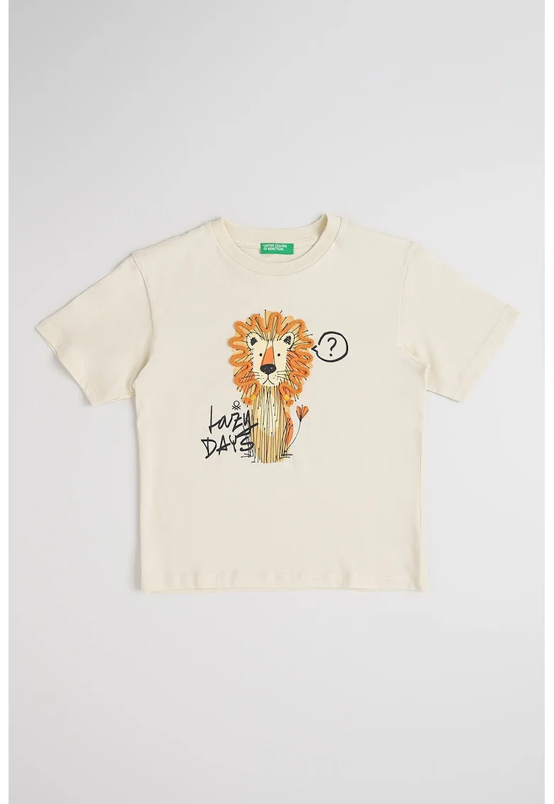 Tricou din bumbac cu imprimeu, Alb fildes