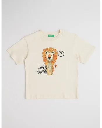 Tricou din bumbac cu imprimeu, Alb fildes