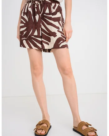 Pantaloni scurti lejeri din in, Maro inchis/Crem