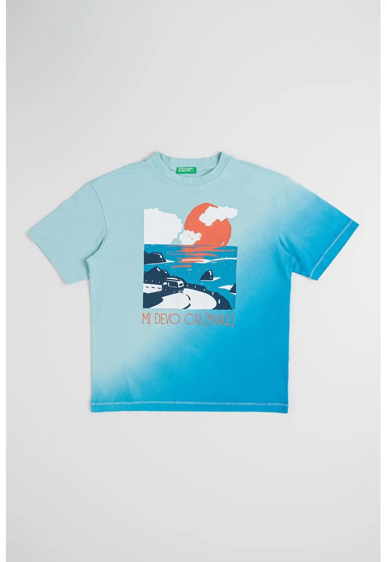 Tricou din bumbac cu model tie-dye, Albastru deschis