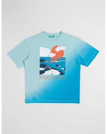 Tricou din bumbac cu model tie-dye, Albastru deschis