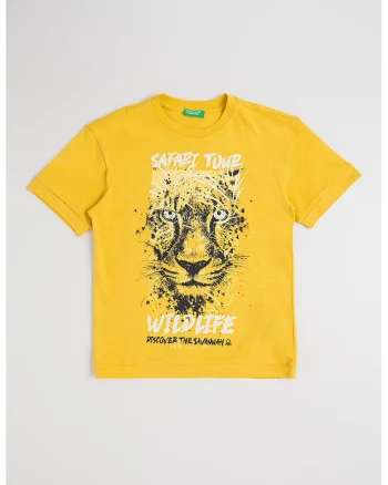 Tricou din bumbac cu imprimeu grafic, Negru/Galben