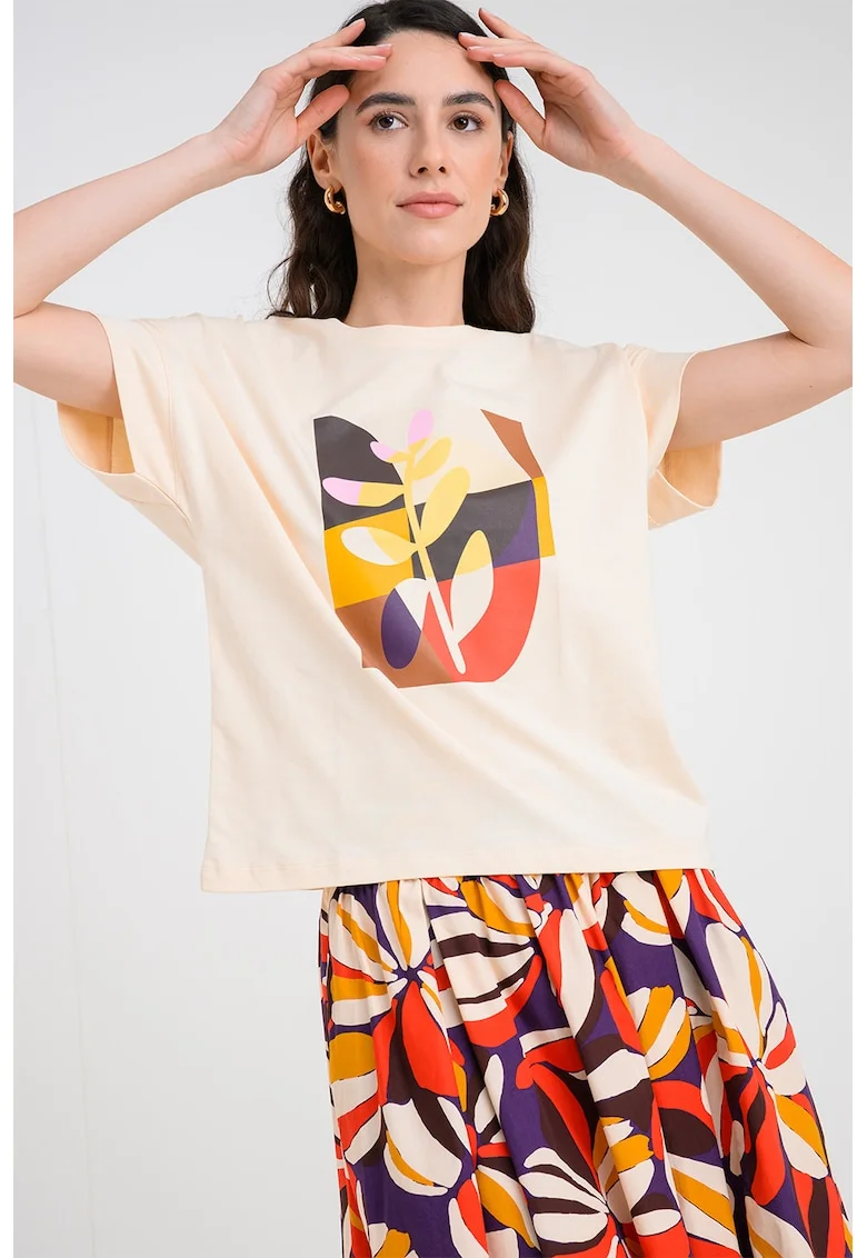 Tricou lejer cu imprimeu, Crem