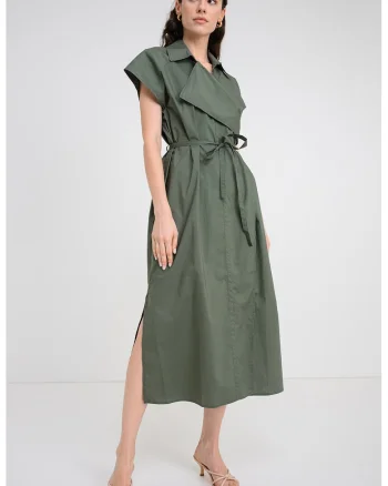 Rochie-camasa cu cordon in talie, Verde stins