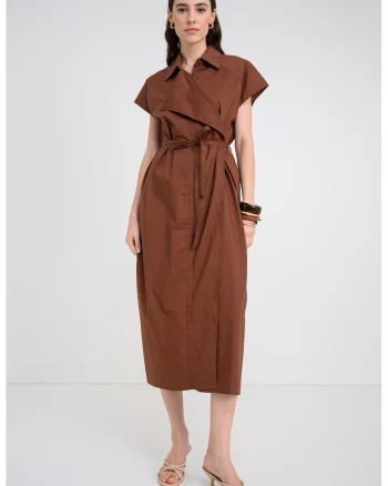 Rochie-camasa cu cordon in talie, Maro