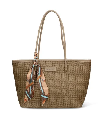 Geanta shopper de piele ecologica cu accesoriu esarfa Emberly Pro, Verde masliniu