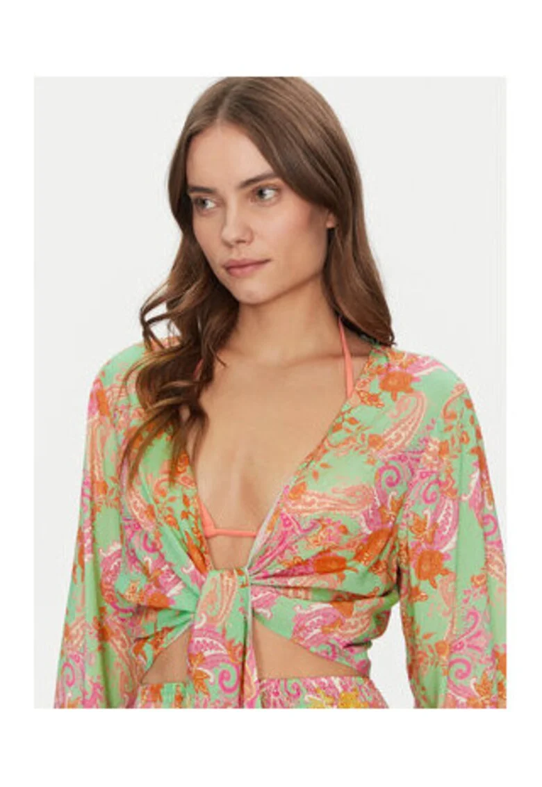 Bluza crop de plaja cu imprimeu paisley, Verde