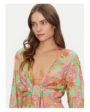 Bluza crop de plaja cu imprimeu paisley, Verde