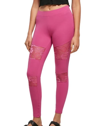 Colanti din amestec de bumbac cu insertii de dantela, Fucsia